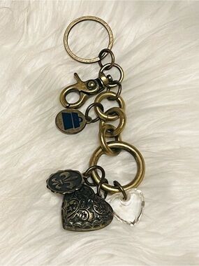 Kathy Van Zeeland Y2K Brass Tone Charm Keychain with Clear Heart